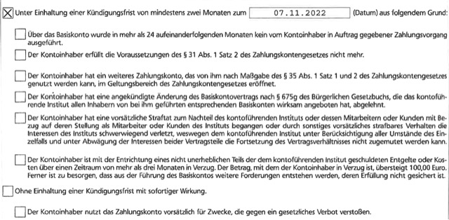 Kündigungs-Formular (auszugsweise)