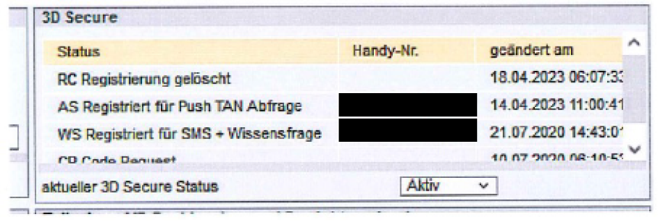 3D-Secure-Übersicht der Kundin